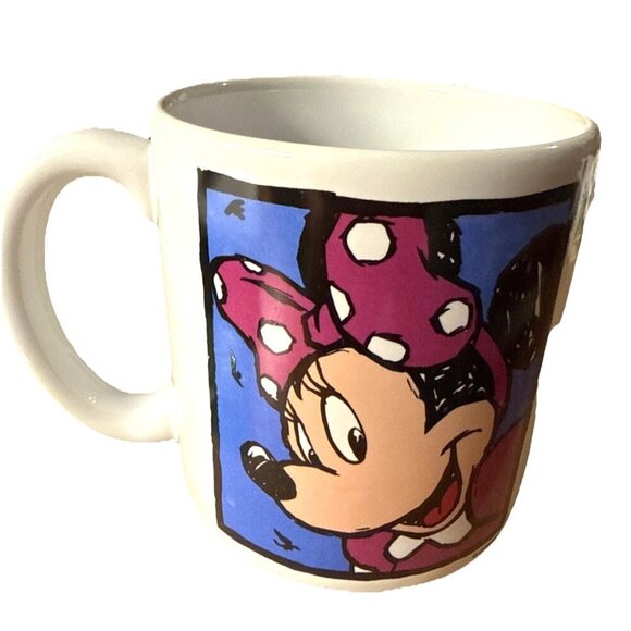Disney Other - Disney Minnie Mouse Ceramic Coffee Mug Tea White Large Blue Pink Polka Dots Bow